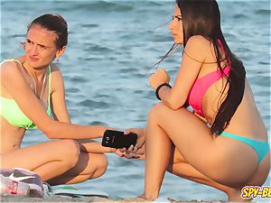 voyeur Beach super-hot Blue swimsuit thong unexperienced teen video